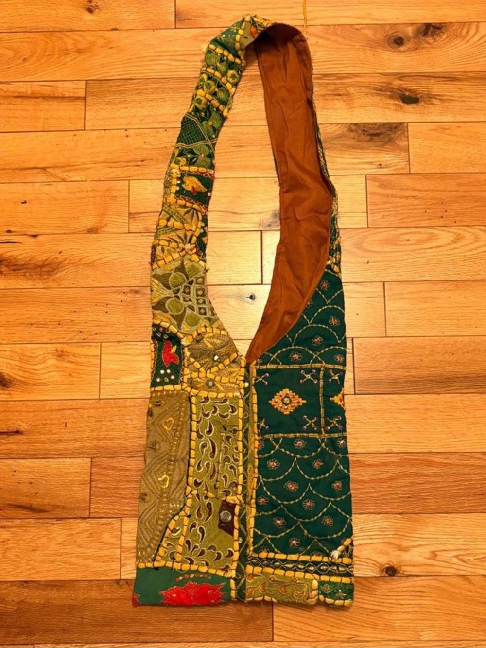 Fairy Bohemian Green & Mustard Patchwork Crossbody Sling Bag